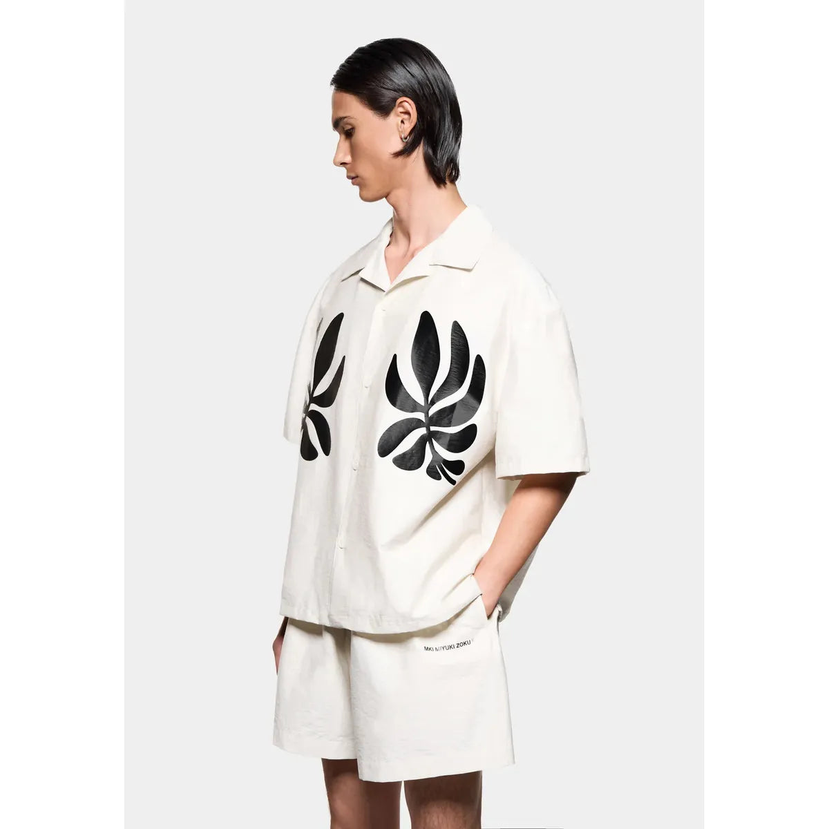 MKI Botanical Print Vacation Shirt in Bone