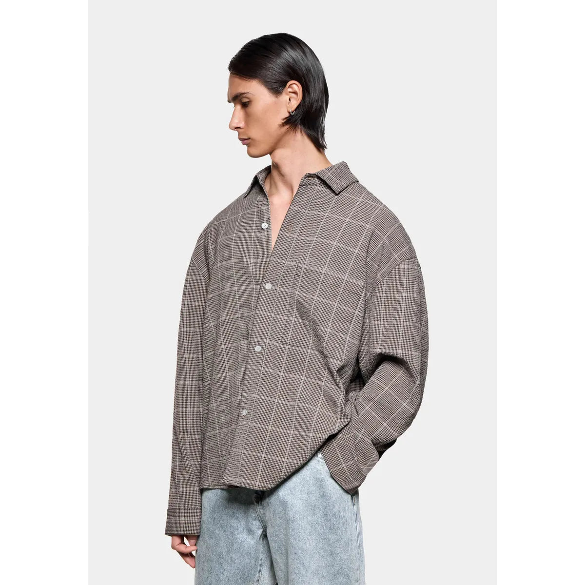 MKI Seersucker Check Box Dress Shirt in Brown