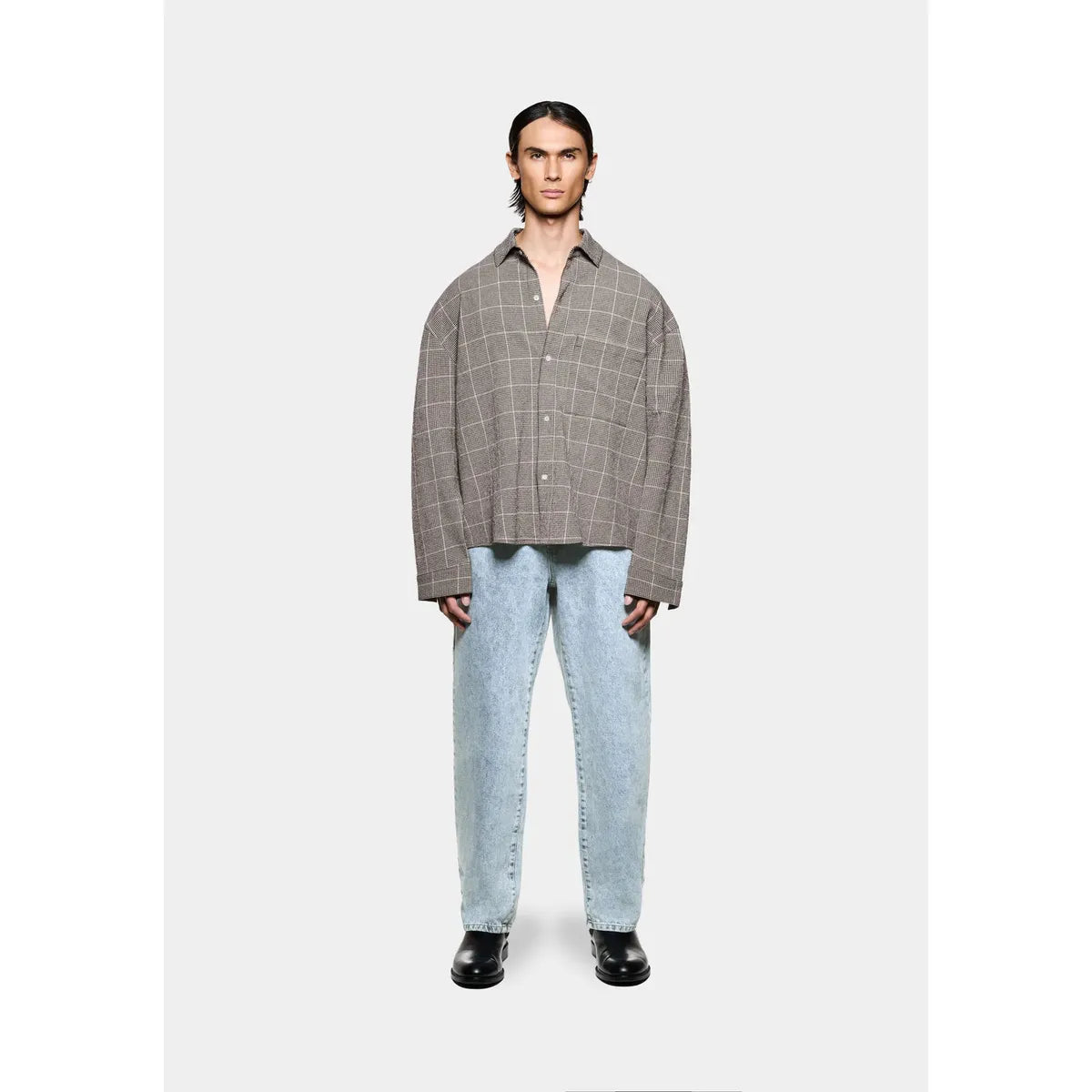 MKI Seersucker Check Box Dress Shirt in Brown