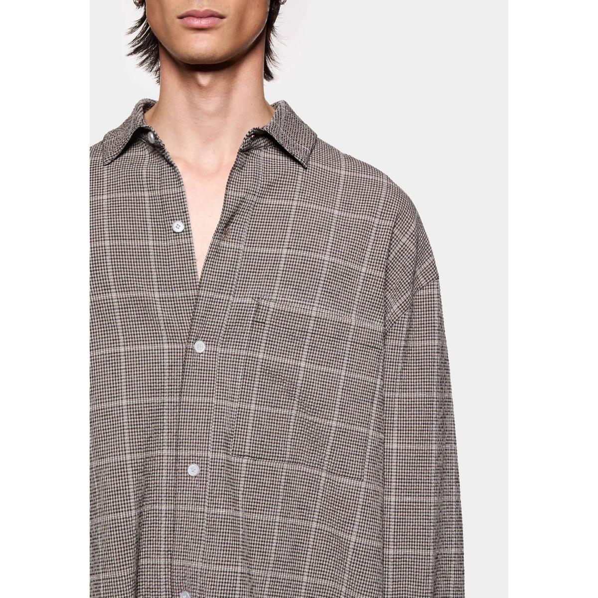 MKI Seersucker Check Box Dress Shirt in Brown