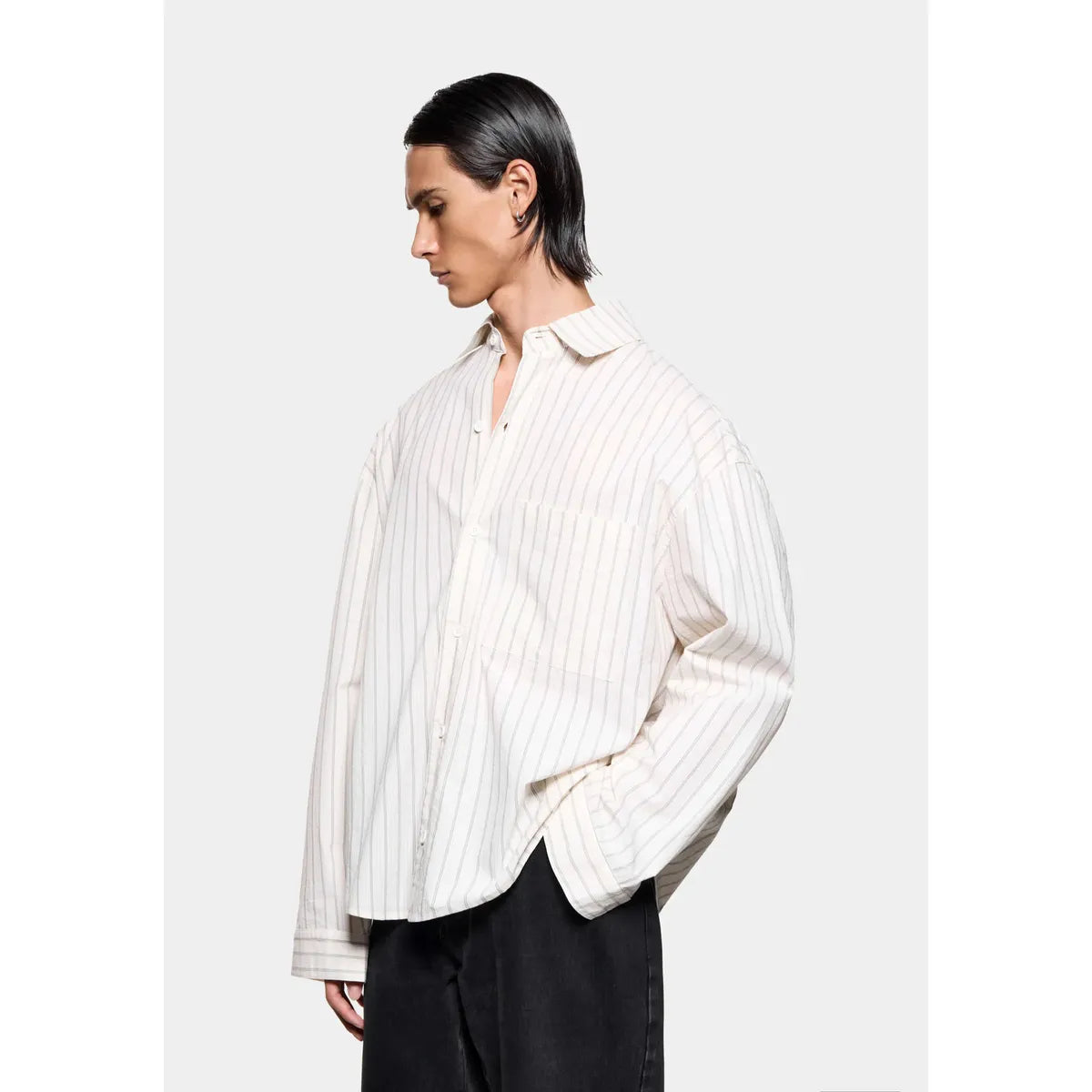 MKI Seersucker Stripe Box Dress Shirt in Off White