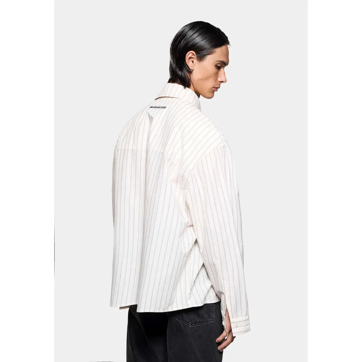 MKI Seersucker Stripe Box Dress Shirt in Off White
