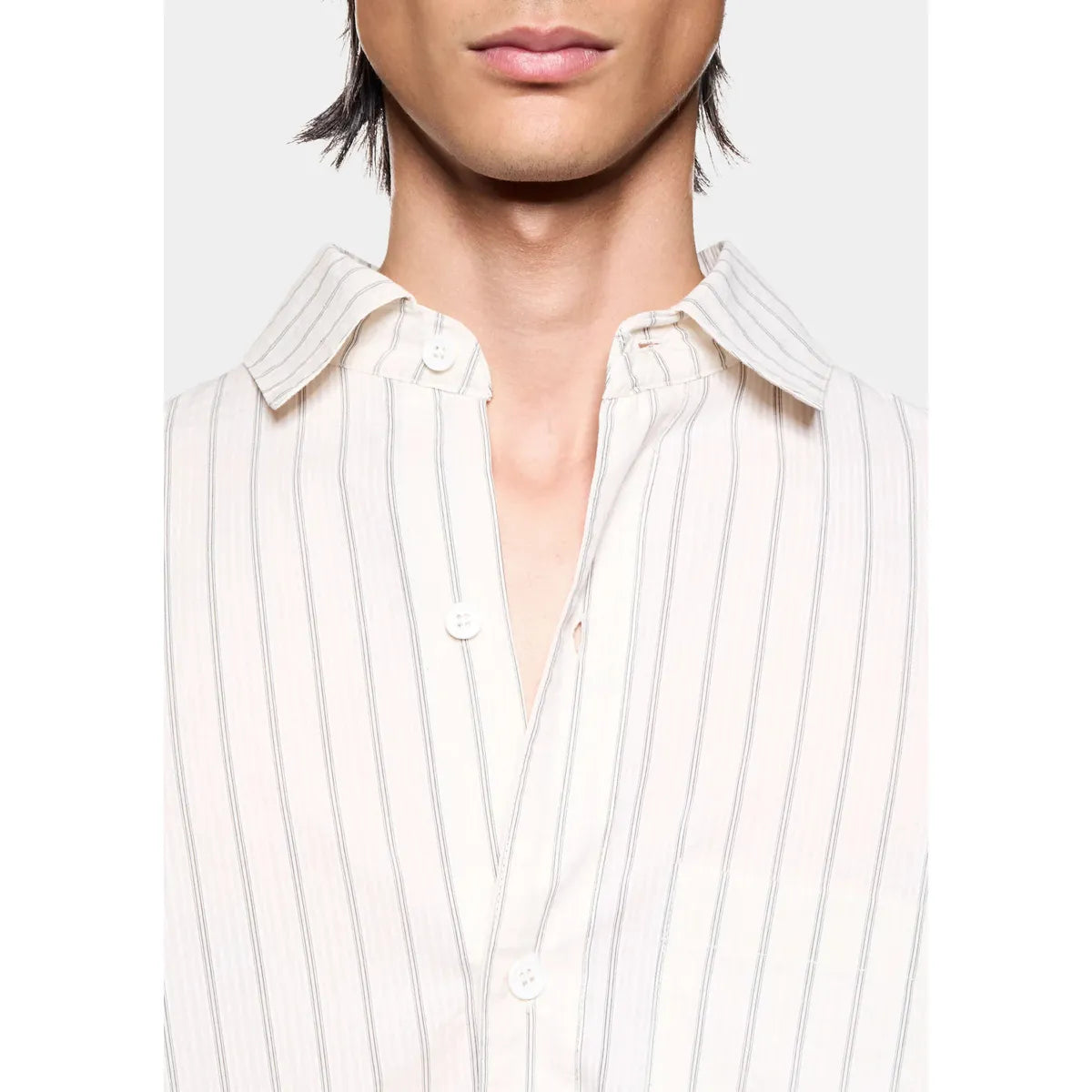 MKI Seersucker Stripe Box Dress Shirt in Off White