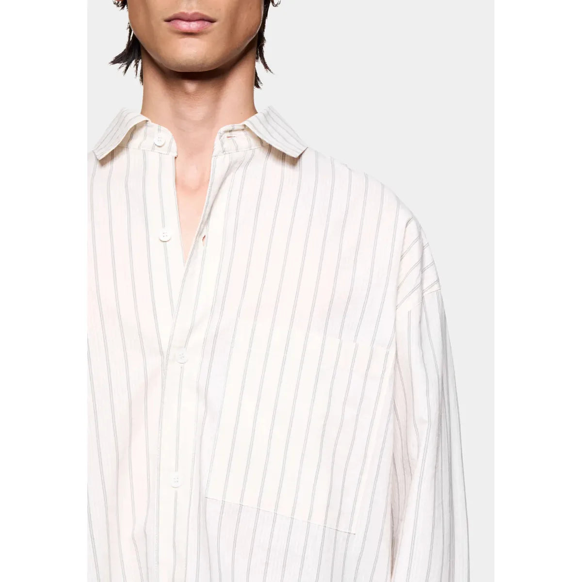 MKI Seersucker Stripe Box Dress Shirt in Off White