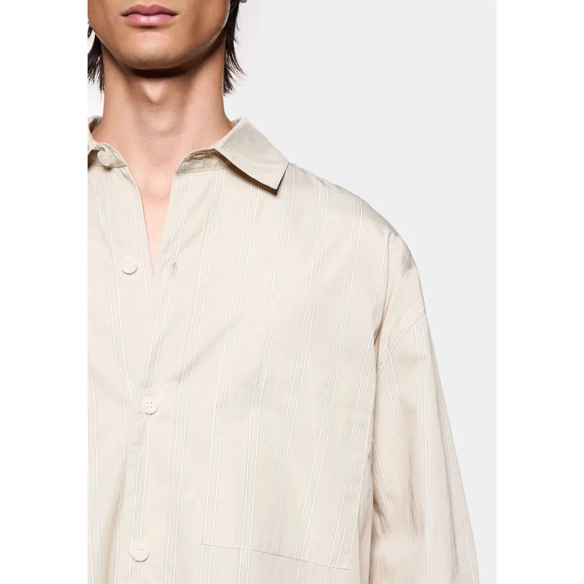 MKI Poplin Stripe Box Dress Shirt in Light Sage
