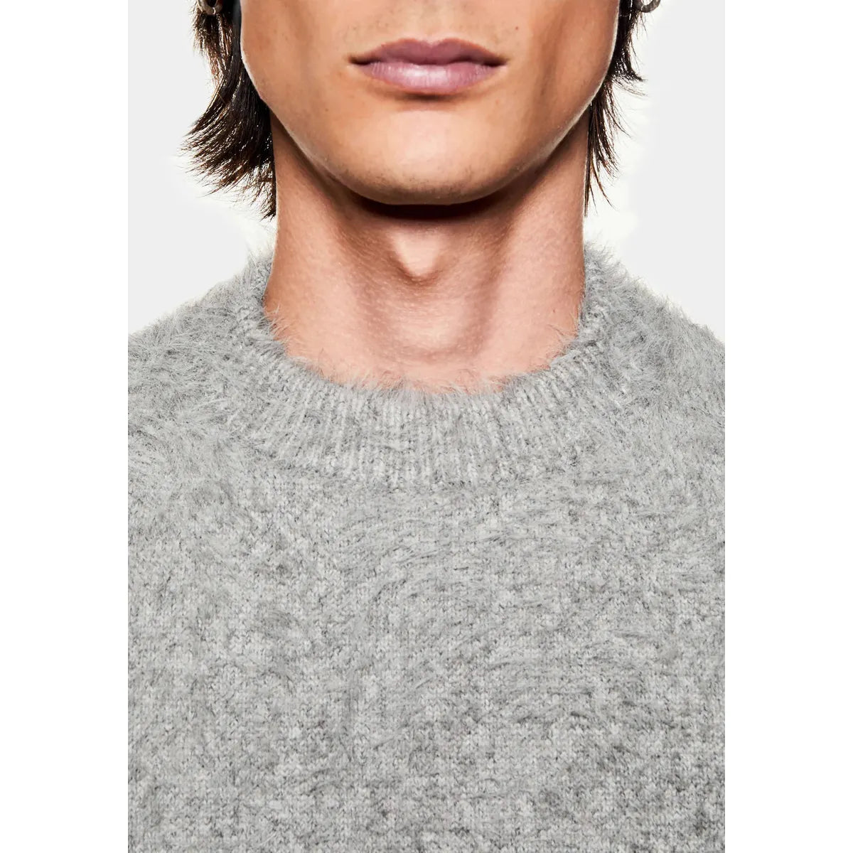 MKI FAUX ALPACA KNIT CHARCOAL MELANGE CREWNECK