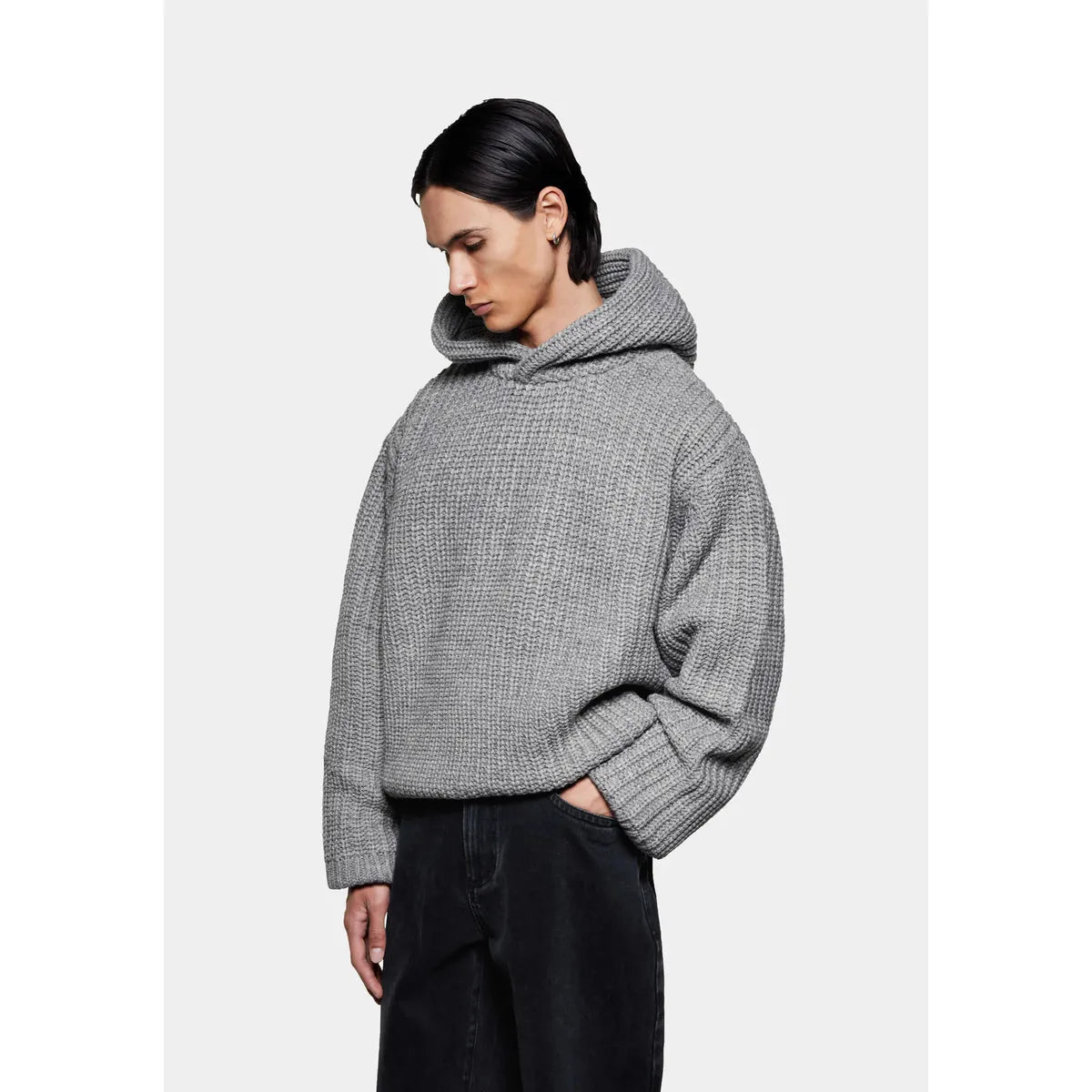 MKI CHUNKY RIB KNIT GREY MELANGE HOODY