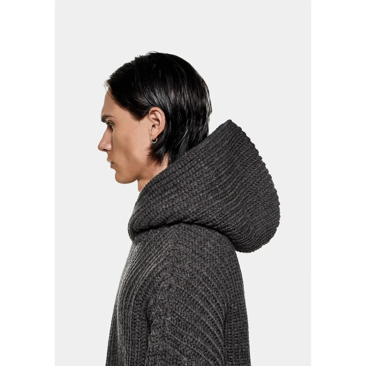 MKI CHUNKY RIB KNIT CHARCOAL MELANGE HOODY