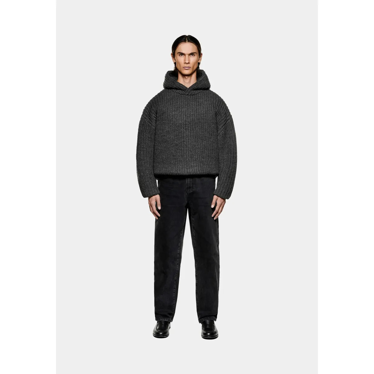 MKI CHUNKY RIB KNIT CHARCOAL MELANGE HOODY
