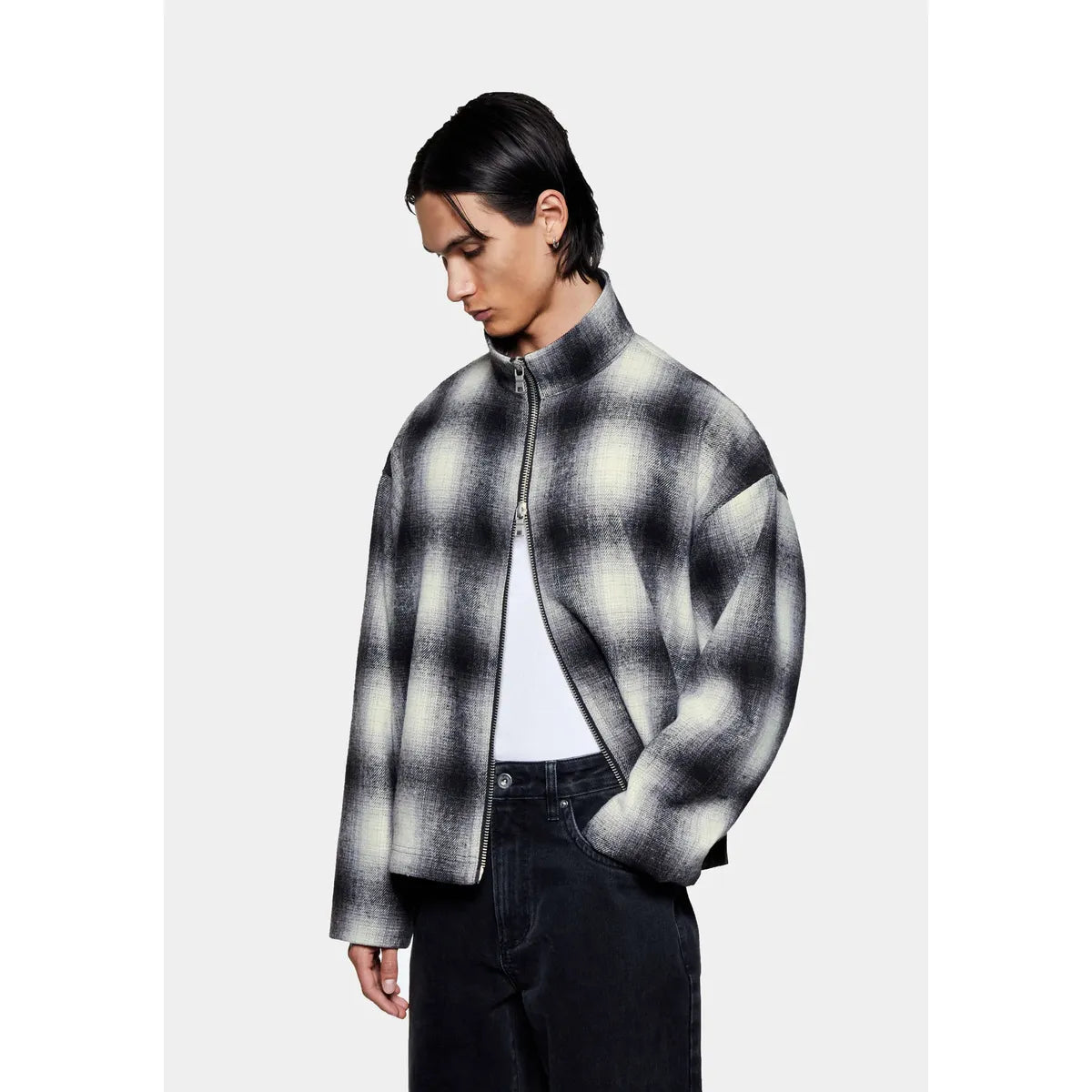MKI WOOL CHECK TRACK OFF WHITE / BLACK JACKET