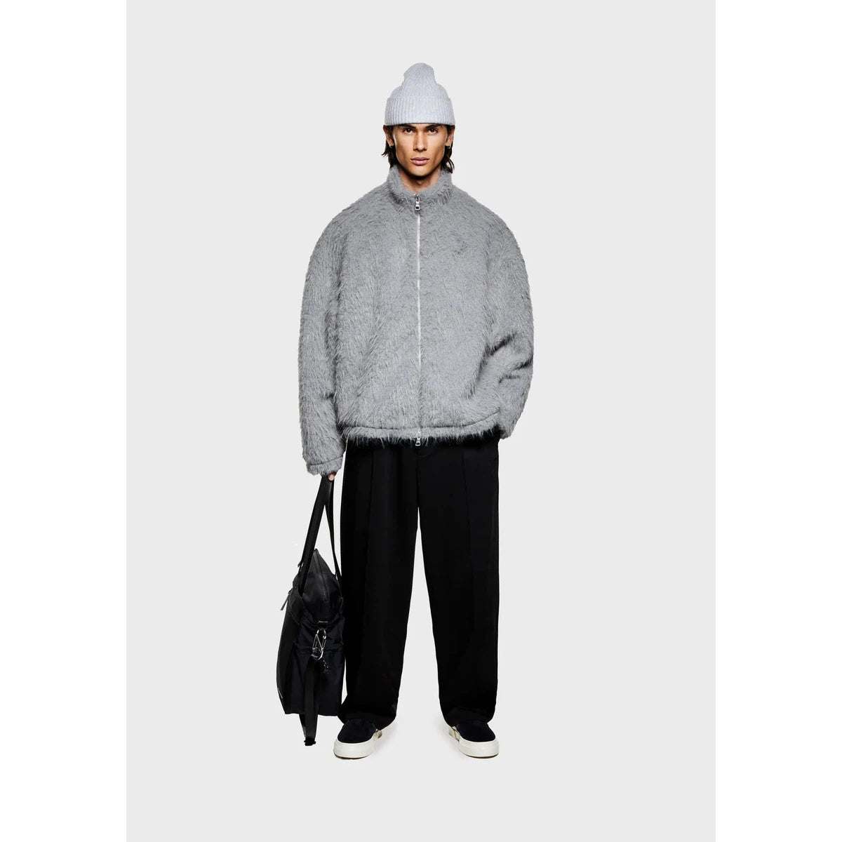 MKI FAUX ALPACA TRACK JACKET LIGHT GREY