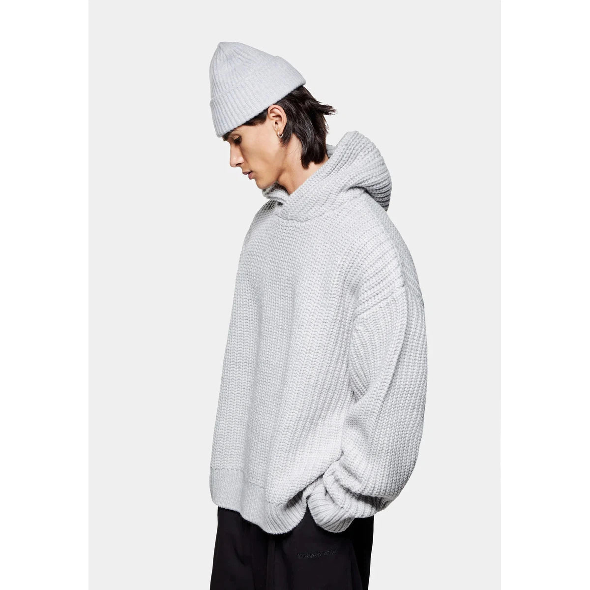 MKI CHUNKY RIB KNIT HOODY GREY