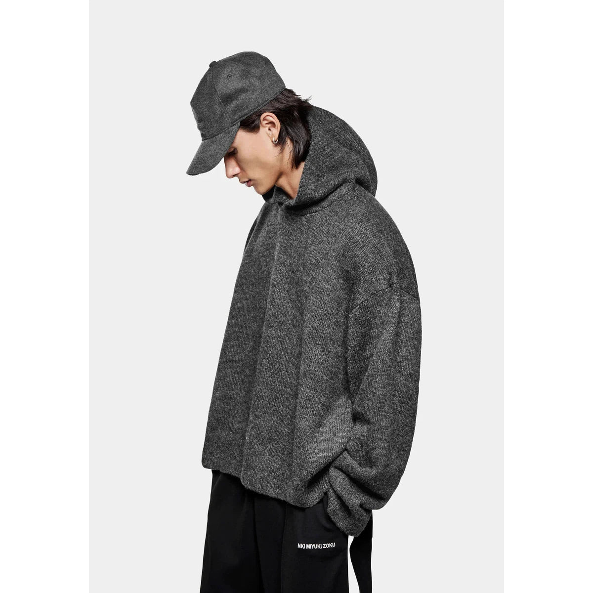 MKI MOHAIR BLEND KNIT HOODY CHARCOAL