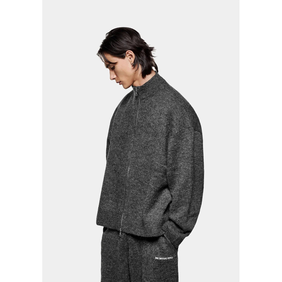 MKI MOHAIR BLEND KNIT TRACK JACKET CHARCOAL