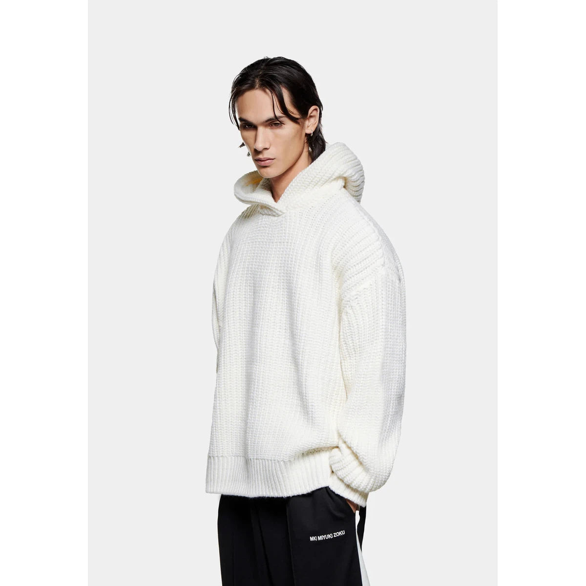 MKI CHUNKY RIB KNIT HOODY OFF-WHITE