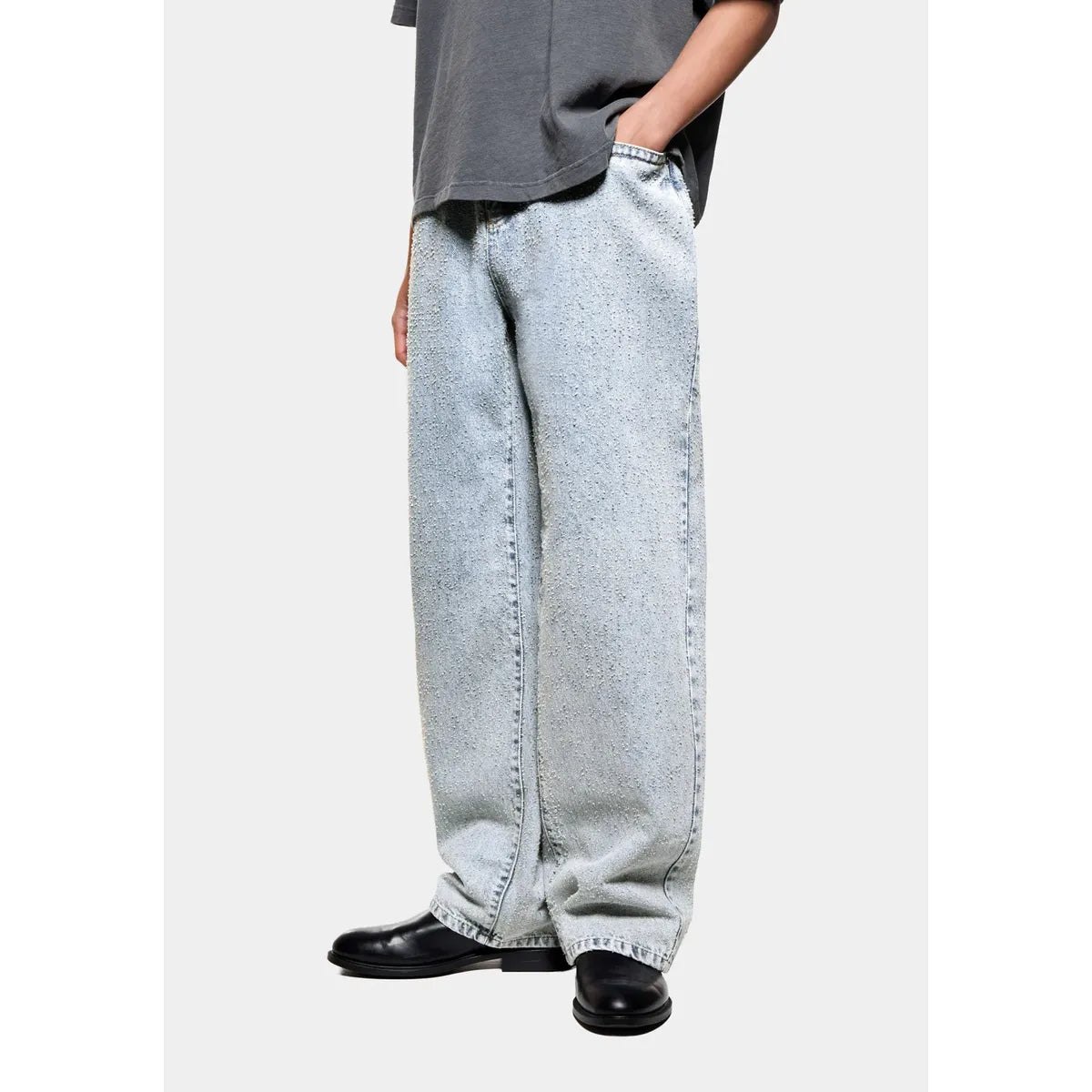 MKI Twisted Weave Wide Leg Jeans in Bleach Wash