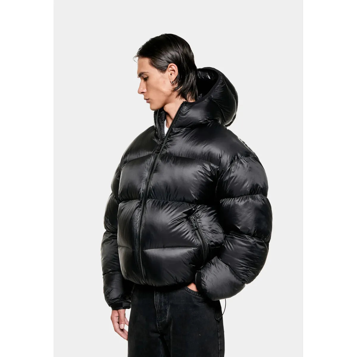MKI TRANSLUCENT HOODED BUBBLE BLACK JACKET