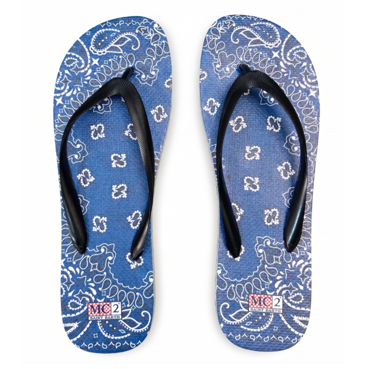 MC2 Saint Barth Tommy Flip Flops in Blue Denim Bandana Print