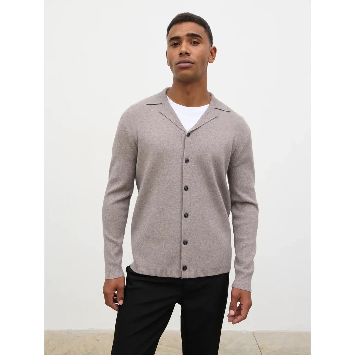 NOBL Marley Cuban Collar Knit Shirt - Mushroom