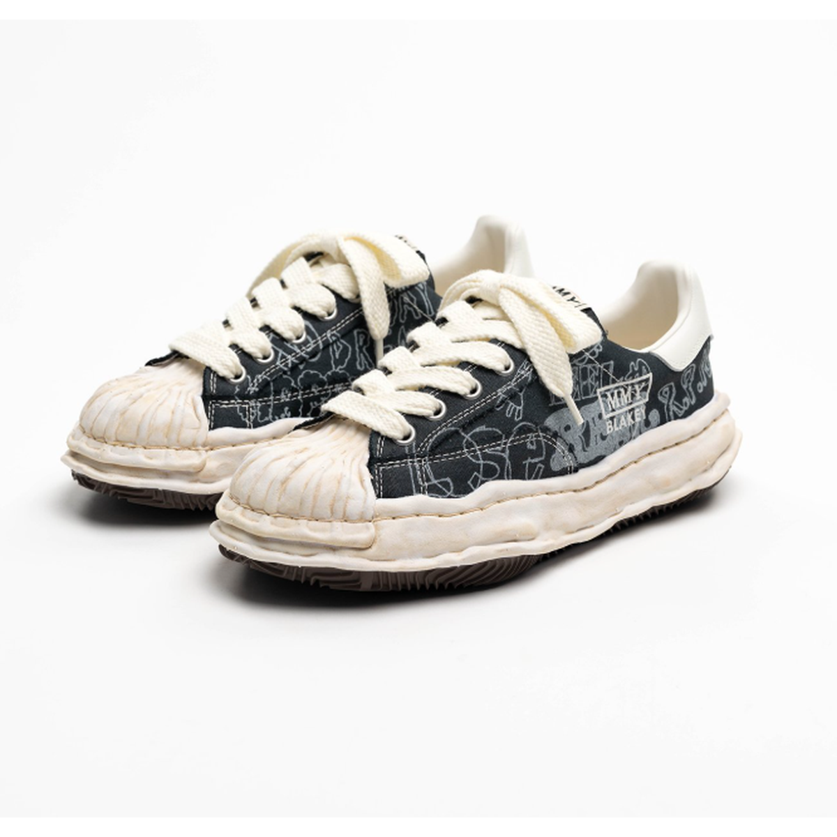 Maison Mihara Yasuhiro "BLAKEY" Black Graffiti Printed Canvas Sneaker