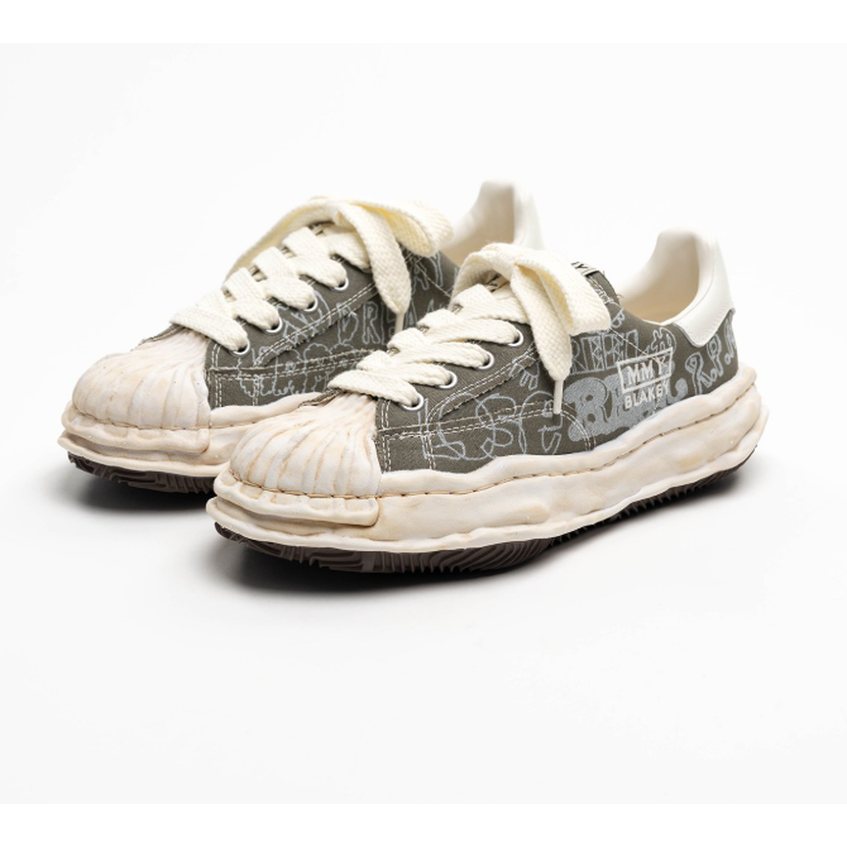 Maison Mihara Yasuhiro "BLAKEY" Green Graffiti Printed Canvas Sneaker