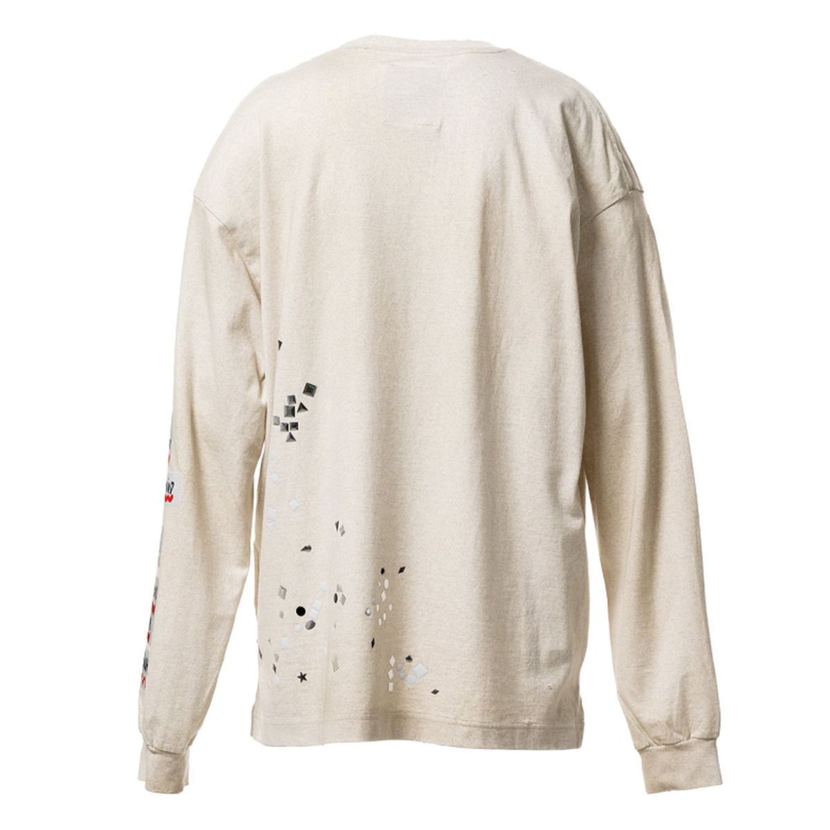 Maison Mihara Embellished Sticker Long Sleeve White T-shirt