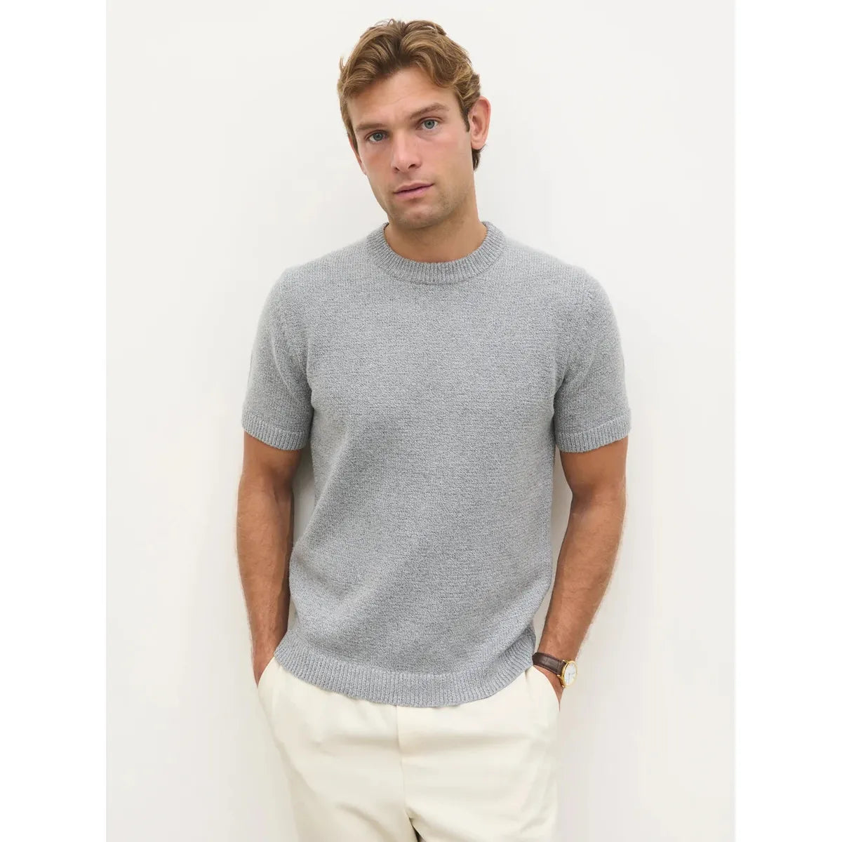 NOBL Nathan Crew Neck Knit T-Shirt Grey