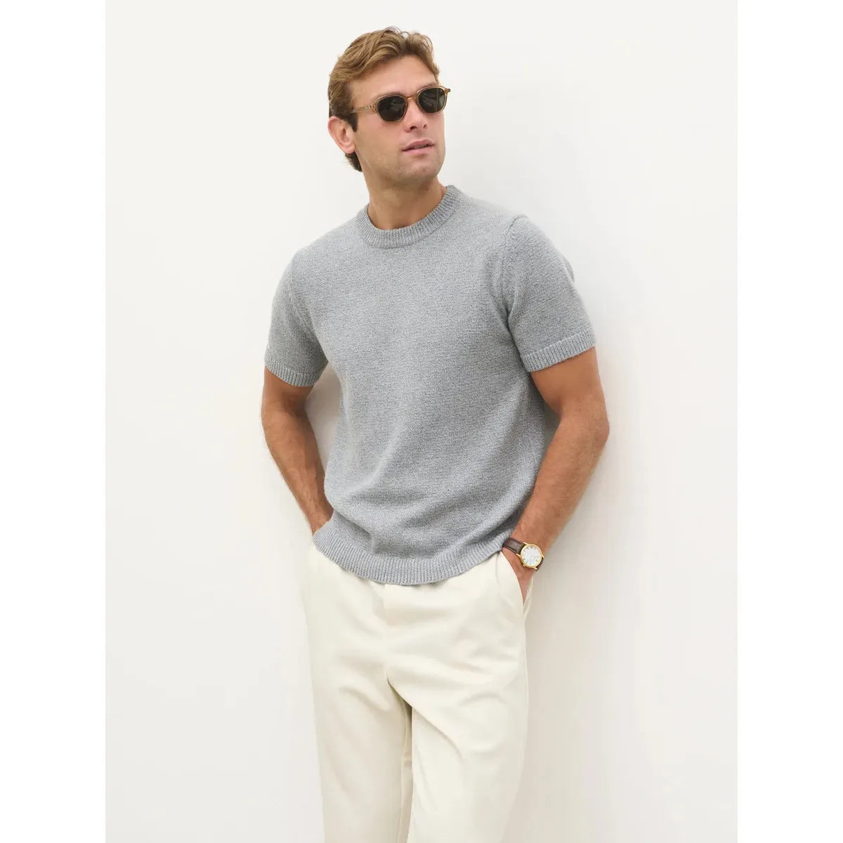 NOBL Nathan Crew Neck Knit T-Shirt Grey