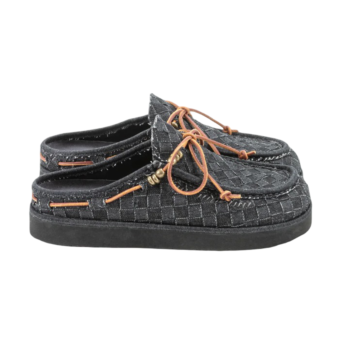 Caleb Kaia Black Denim Anthracite Embroidered Mules