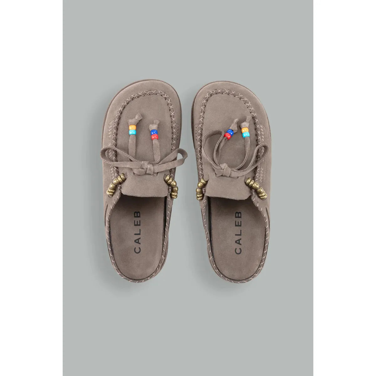 Caleb Kaia Taupe Embroidered Mules