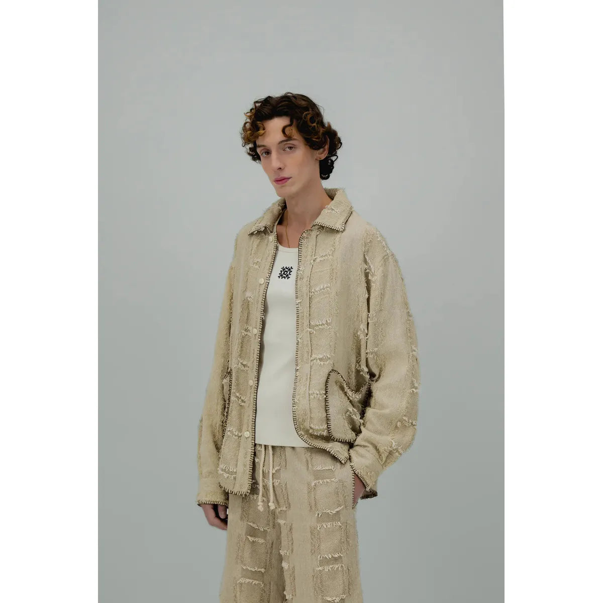 Caleb Fantaisy Off-White Overshirt With Fancy Details