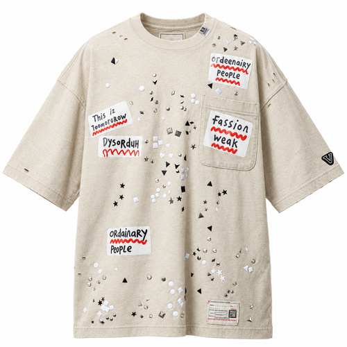 Maison Mihara Yasuhiro Sticker T-Shirt in Beige