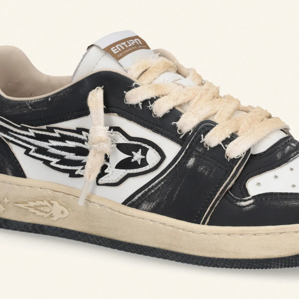 Enterprise Japan EGG Rocket Sneakers In Black/Dirty White Vintage Nappa