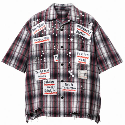 Maison Mihara Yasuhiro Sticker Short Sleeve Check Shirt