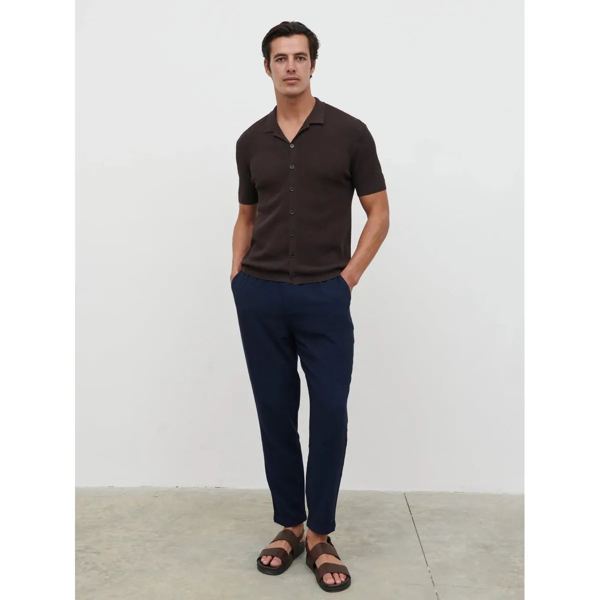 NOBL Rafe Linen Drawstring Trousers Navy