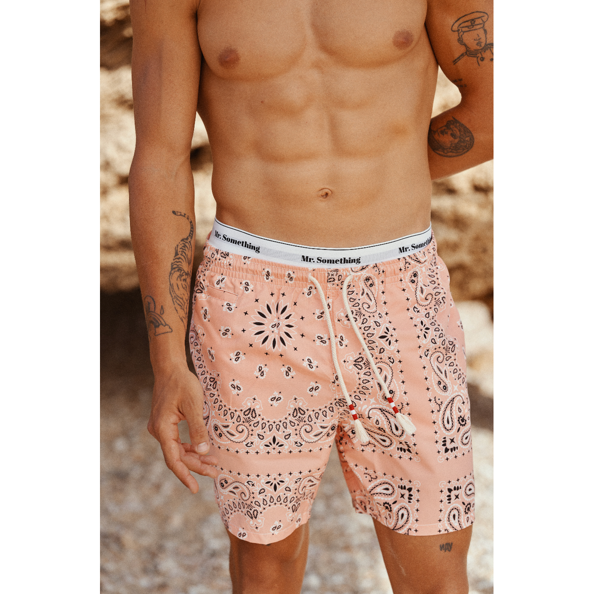 MC2 Saint Barth Caprese Swim Shorts in Peach Shade Bandana Print