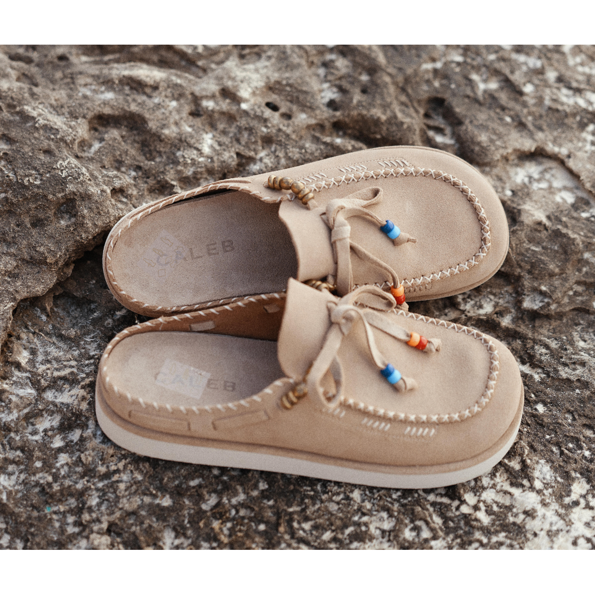 Caleb Kaia Beige Embroidered Mules