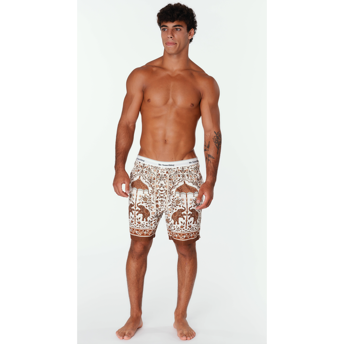 MC2 Saint Barth White Gustavia Swim Shorts with Brown Ornamental Placed Print