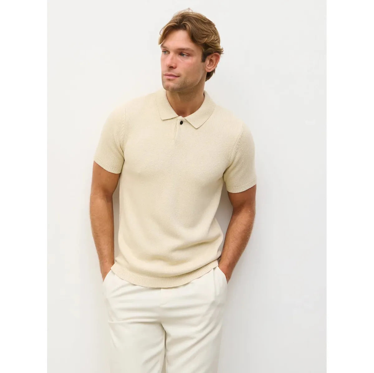 NOBL Syd Single Button Collar Knit Polo