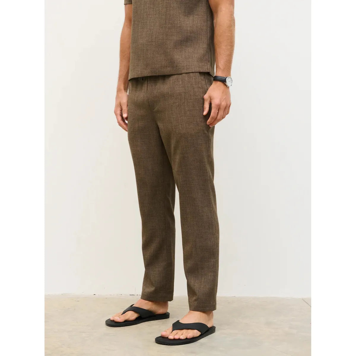 NOBL Thorley Textured Drawstring Trousers Brown