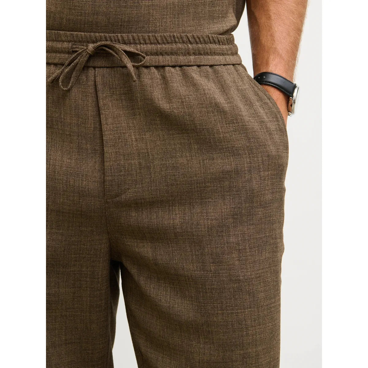 NOBL Thorley Textured Drawstring Trousers Brown