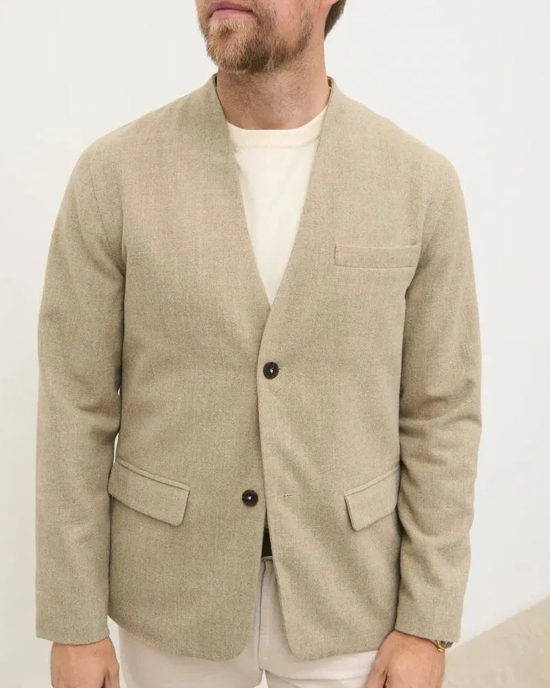 NOBL Toby Collarless Jacket in Beige