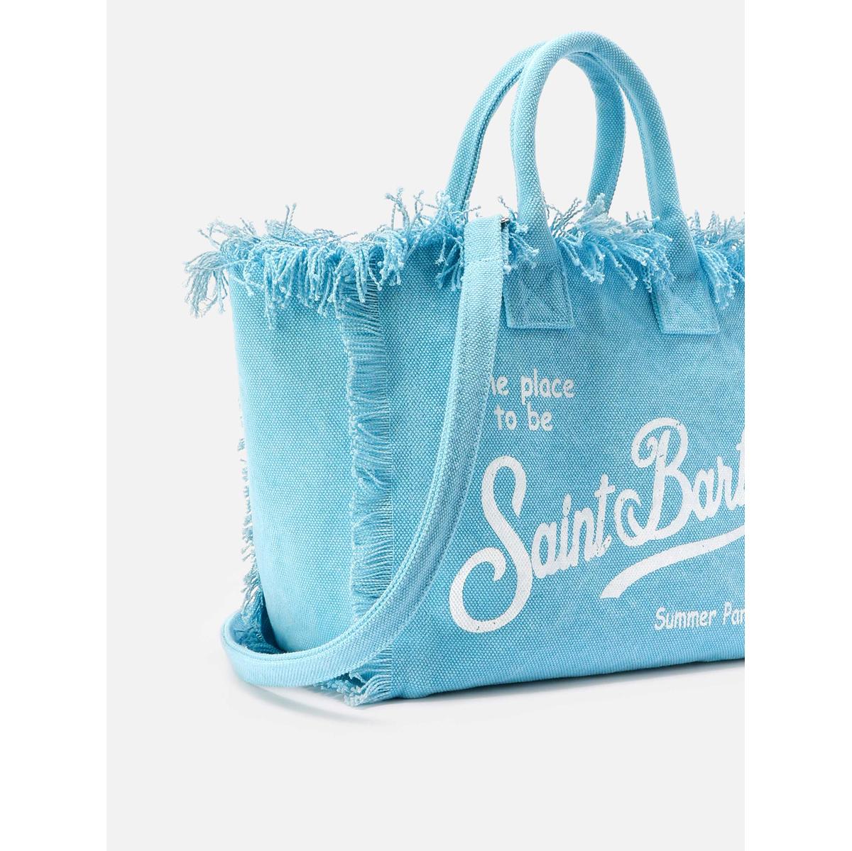 MC2 Saint Barth Light blue canvas Colette linen bag with fringes