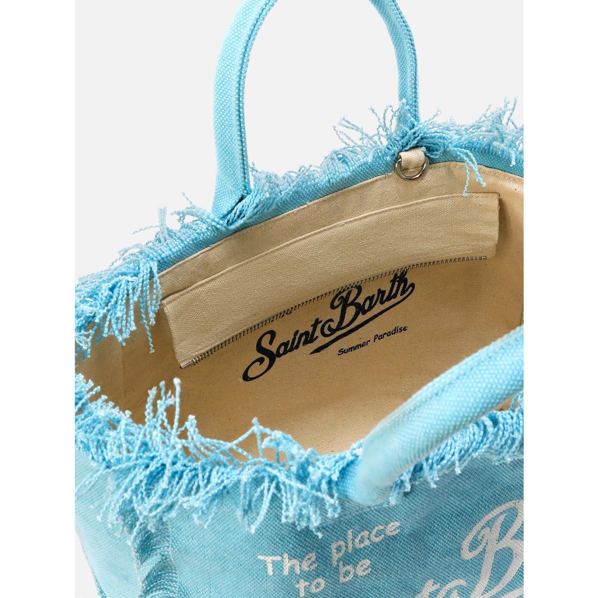 MC2 Saint Barth Light blue canvas Colette linen bag with fringes