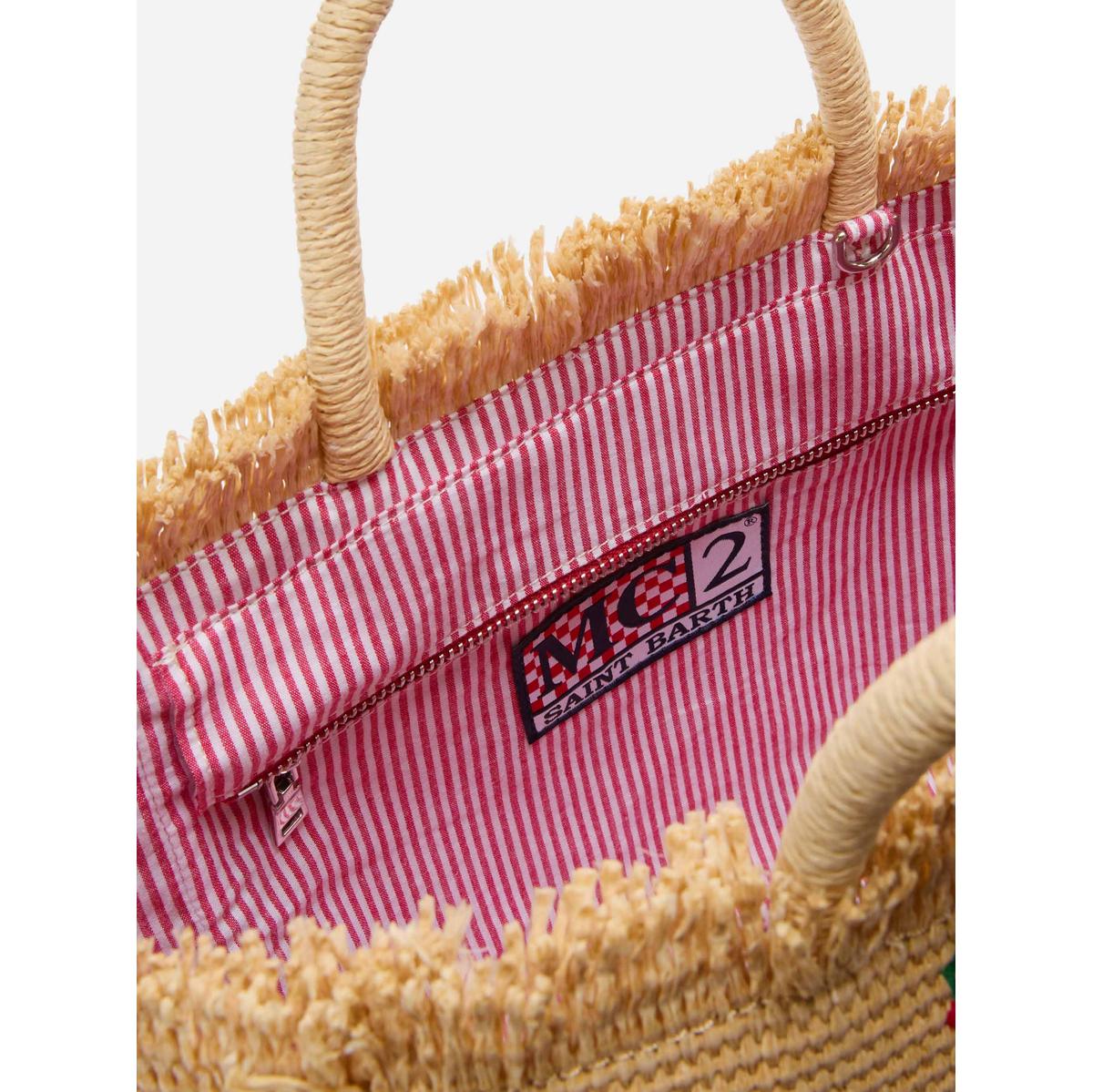 MC2 Saint Barth Colette bag in straw effect fabric with cherry embroidery