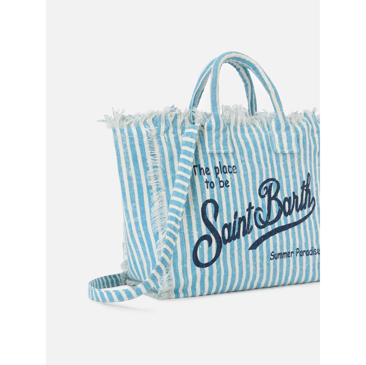 MC2 Saint Barth Colette linen striped bag in light blue and white