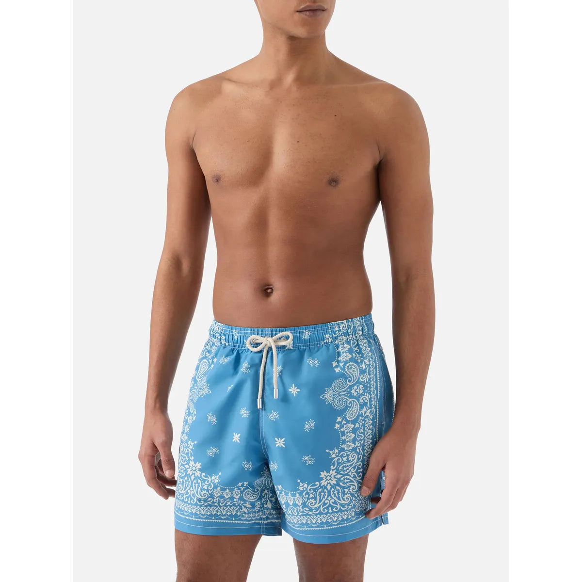 MC2 Saint Barth Gustavia light blue swim shorts with bandana print