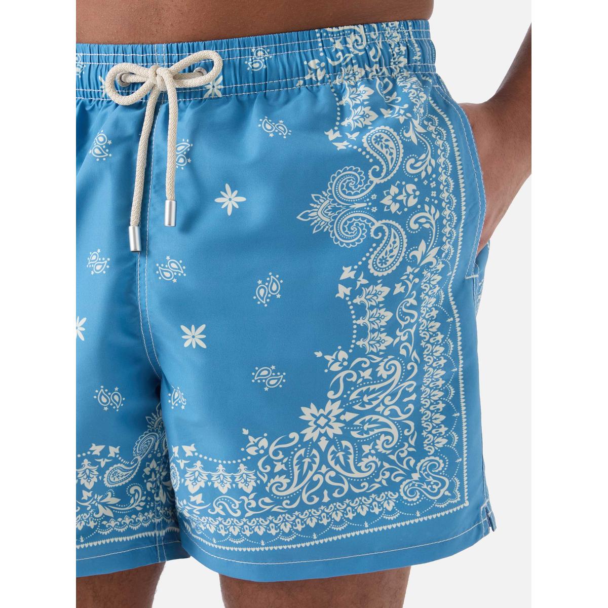 MC2 Saint Barth Gustavia light blue swim shorts with bandana print