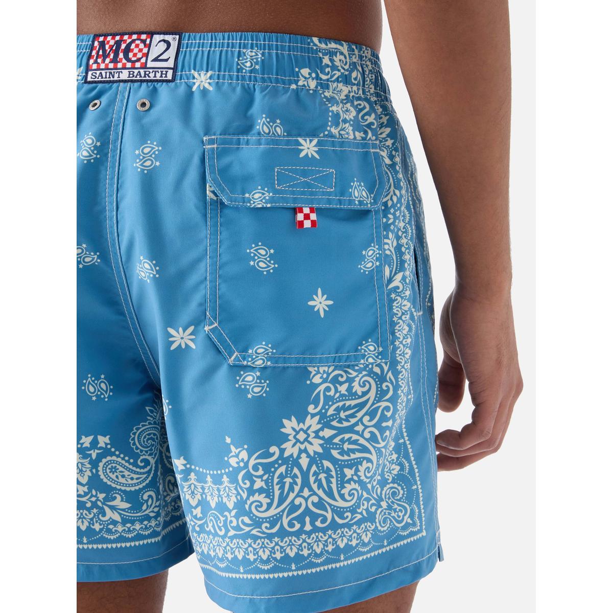 MC2 Saint Barth Gustavia light blue swim shorts with bandana print