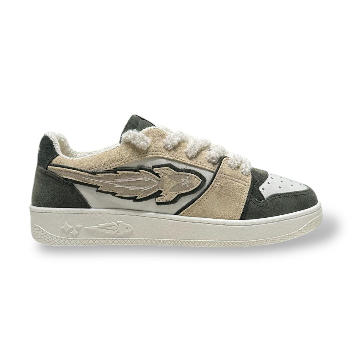 Enterprise Japan X Mr Something EGG Rocket Sneakers In Quercia/Ecru/Confetto Suede and Leather